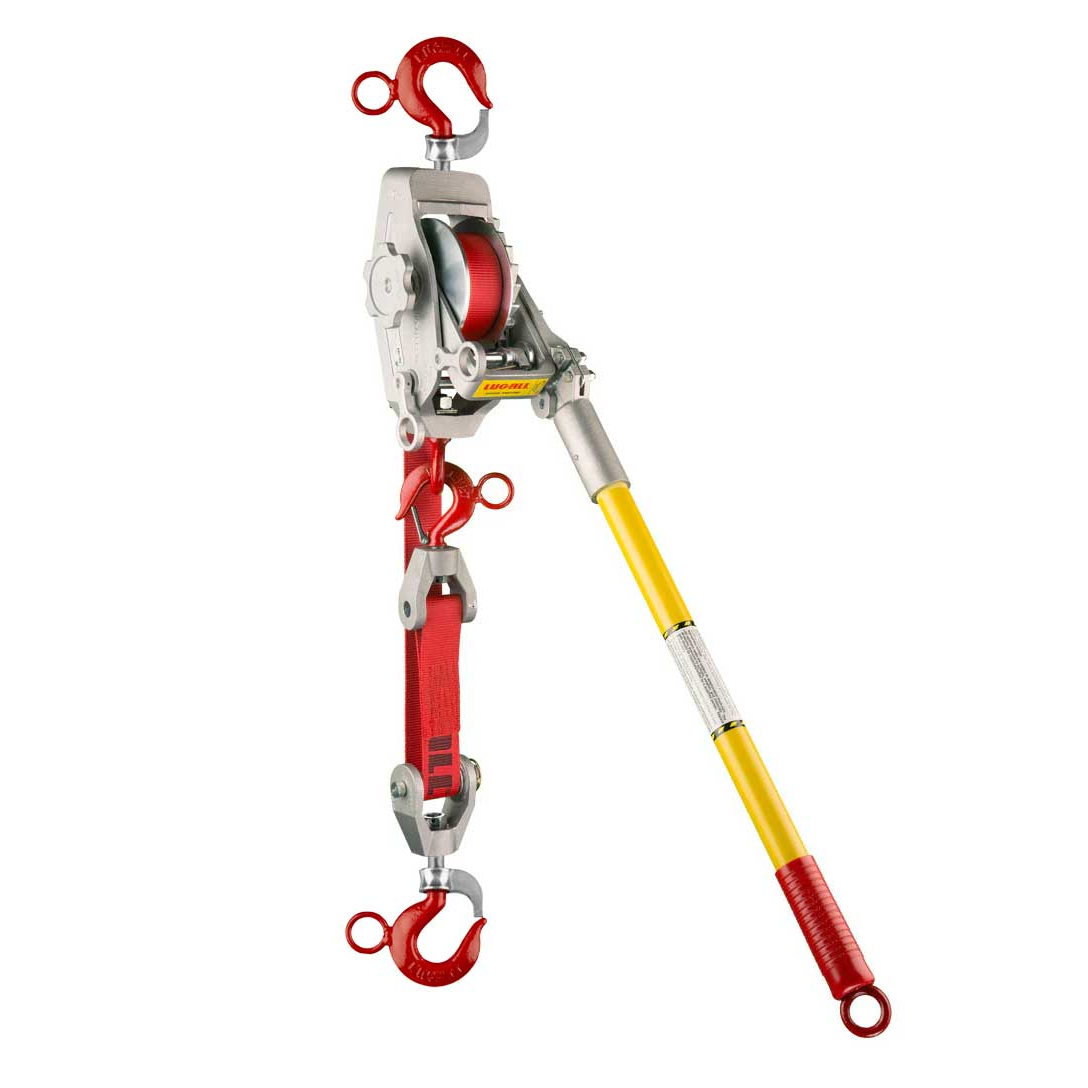 Lug All Strap Hoists with Swivel Gate Hooks & Hot Stick Rings 14 Lug All Strap Hoist