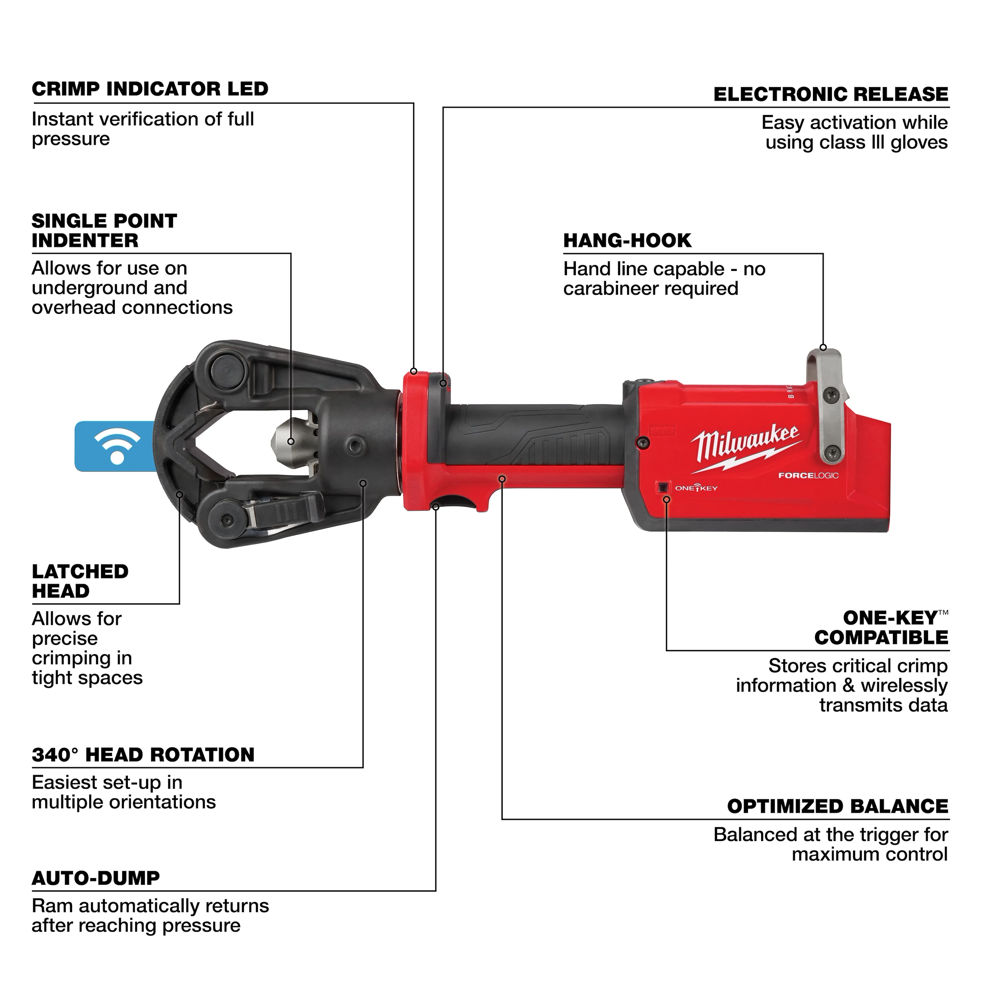 MILWAUKEE M18™ FORCE LOGIC™ 11T Dieless Latched Linear Utility Crimper (Tool Only) 3 MILWAUKEE M18™ FORCE LOGIC™ 11T Dieless Latched Linear Utility Crimper (Tool Only) - Image 3